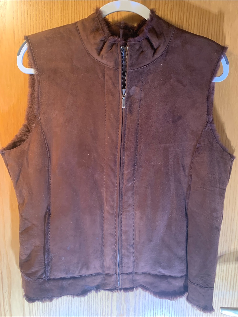 Pendleton Brown Fur-Lined Lamb Suede Zip Front Vest - Fabulous Find - Size L